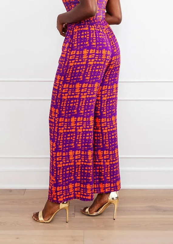Sika Women's African Print Wide Leg Pants (Purple Tangerine Adire) - Clearance