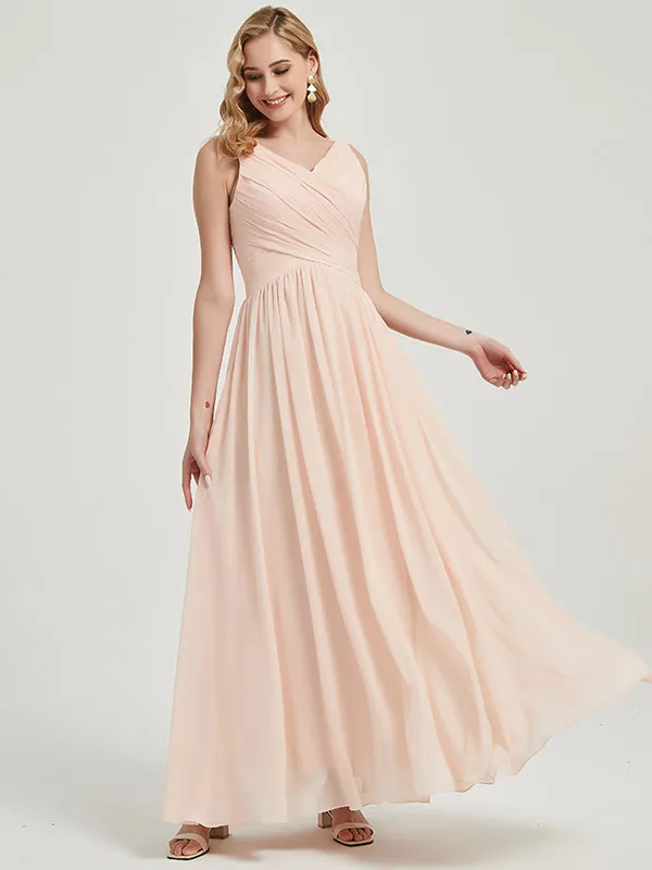 Slate Blue Wide Straps Sleeveless Flowy Pleated Long Bridesmaid Dress