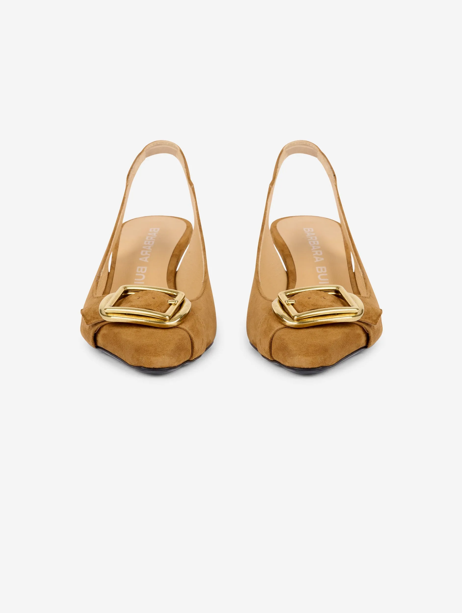 Sling-back decolletés in camel suede
