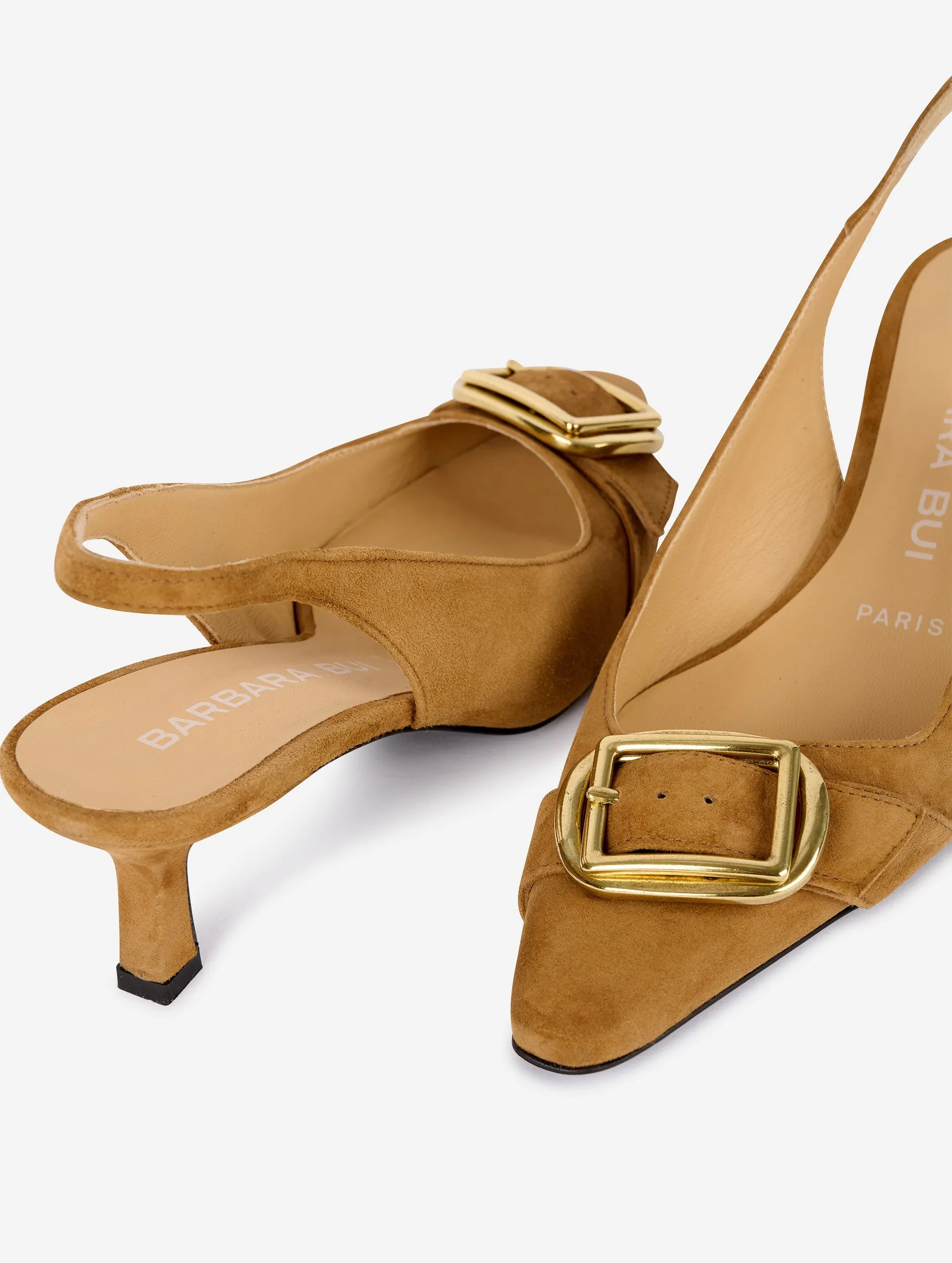 Sling-back decolletés in camel suede