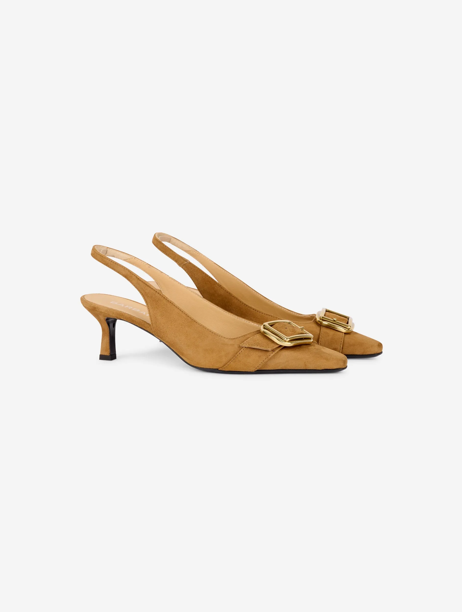 Sling-back decolletés in camel suede