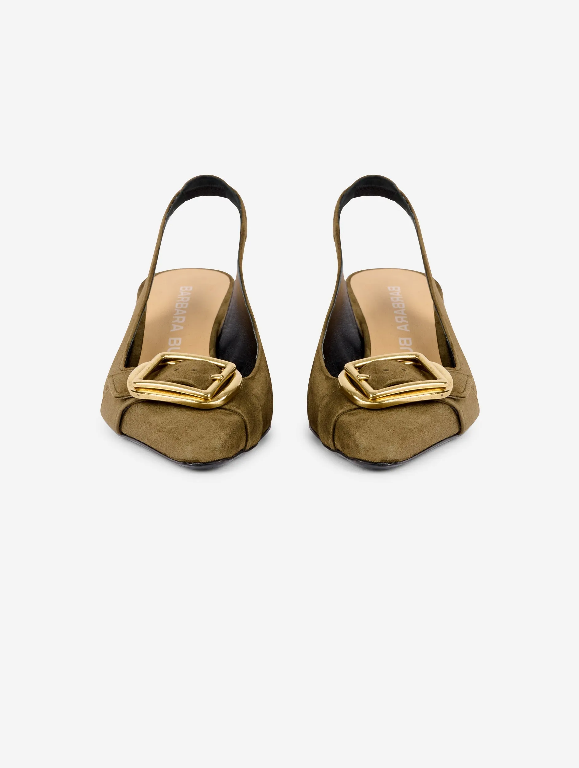 Sling-back decolletés in olive green suede