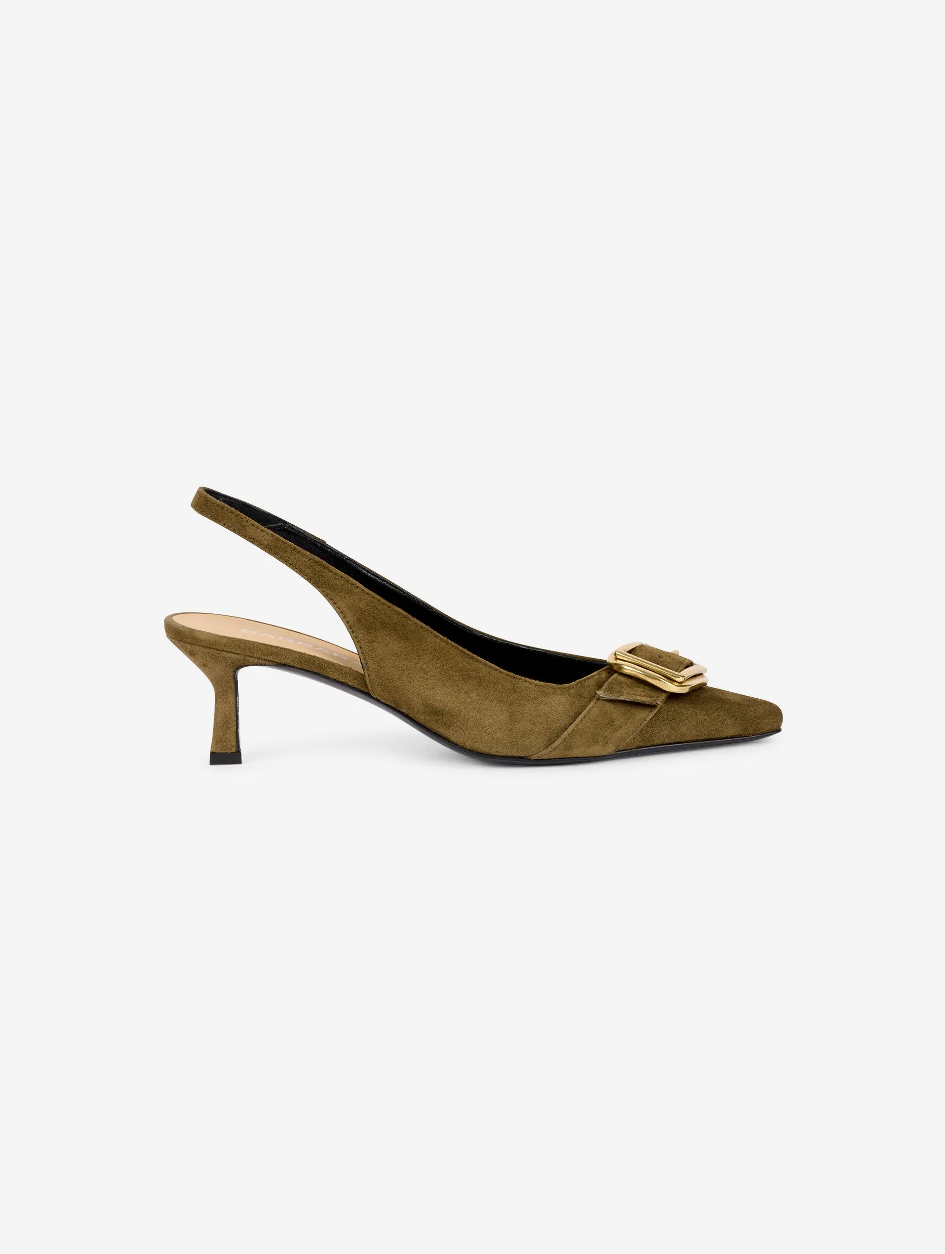 Sling-back decolletés in olive green suede