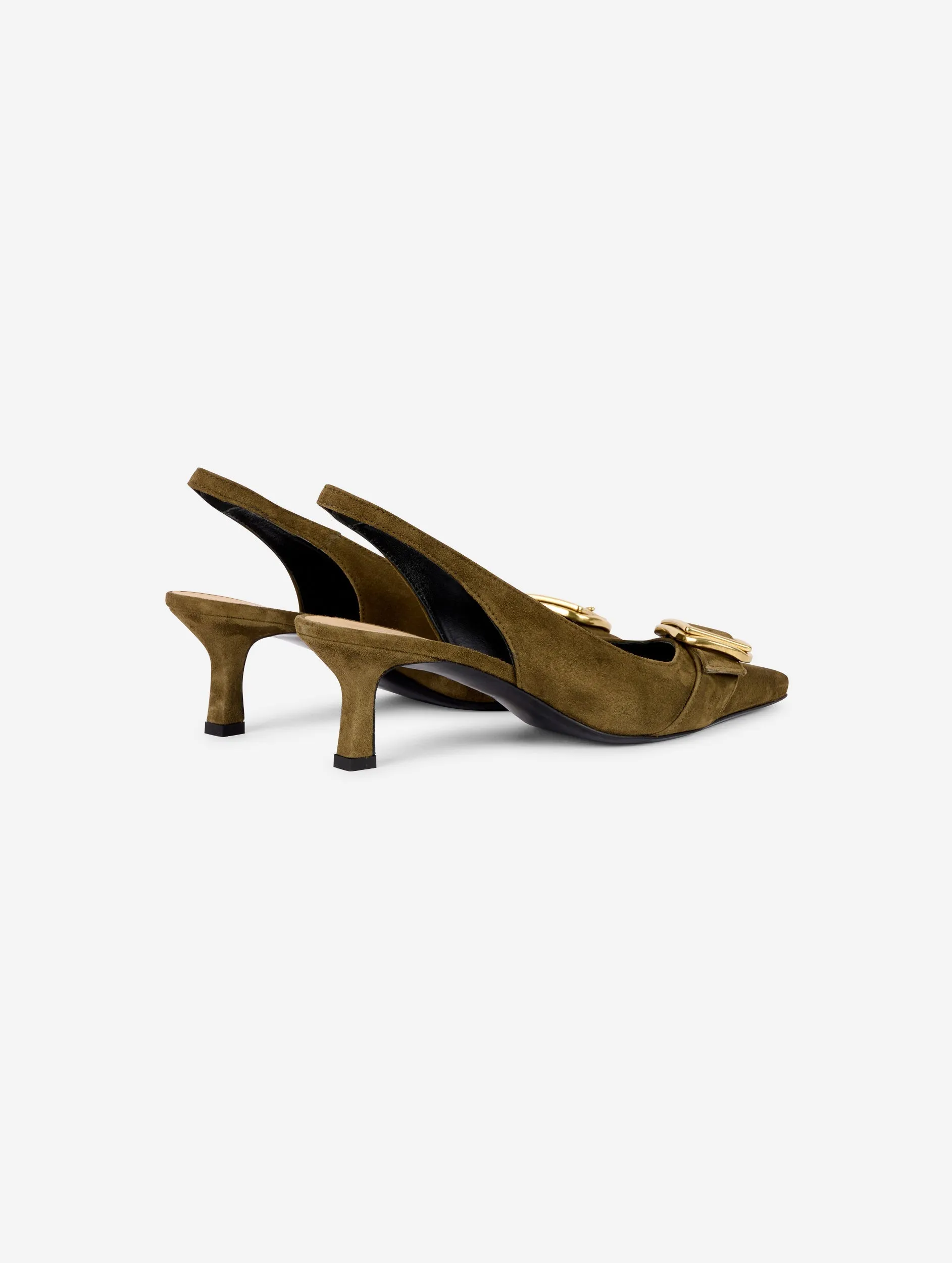 Sling-back decolletés in olive green suede