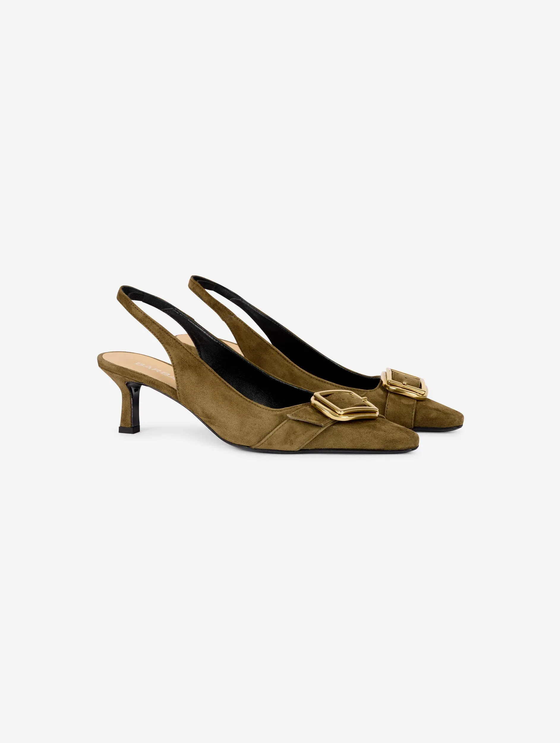 Sling-back decolletés in olive green suede