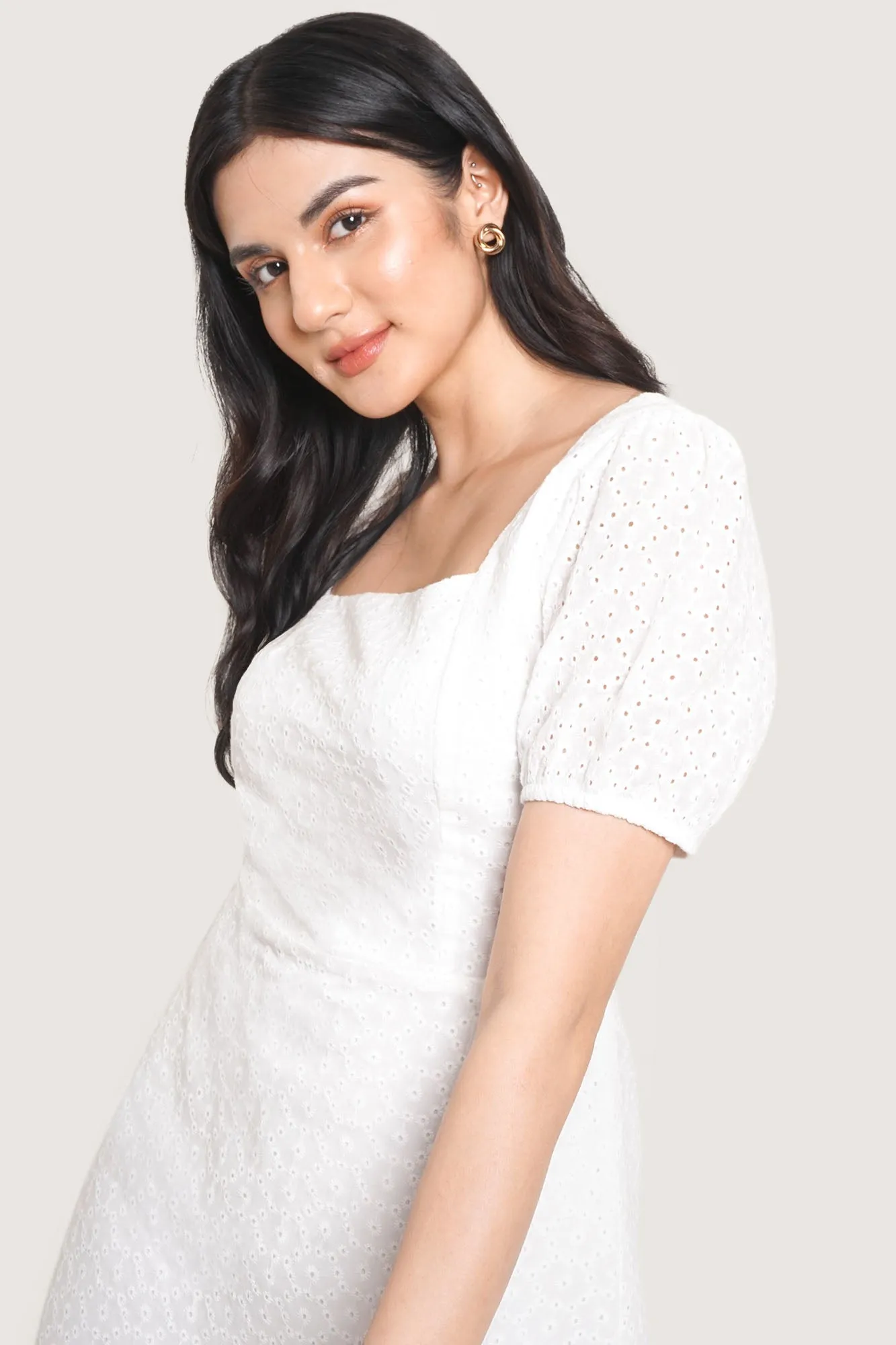 Square Neck Eyelet Dress