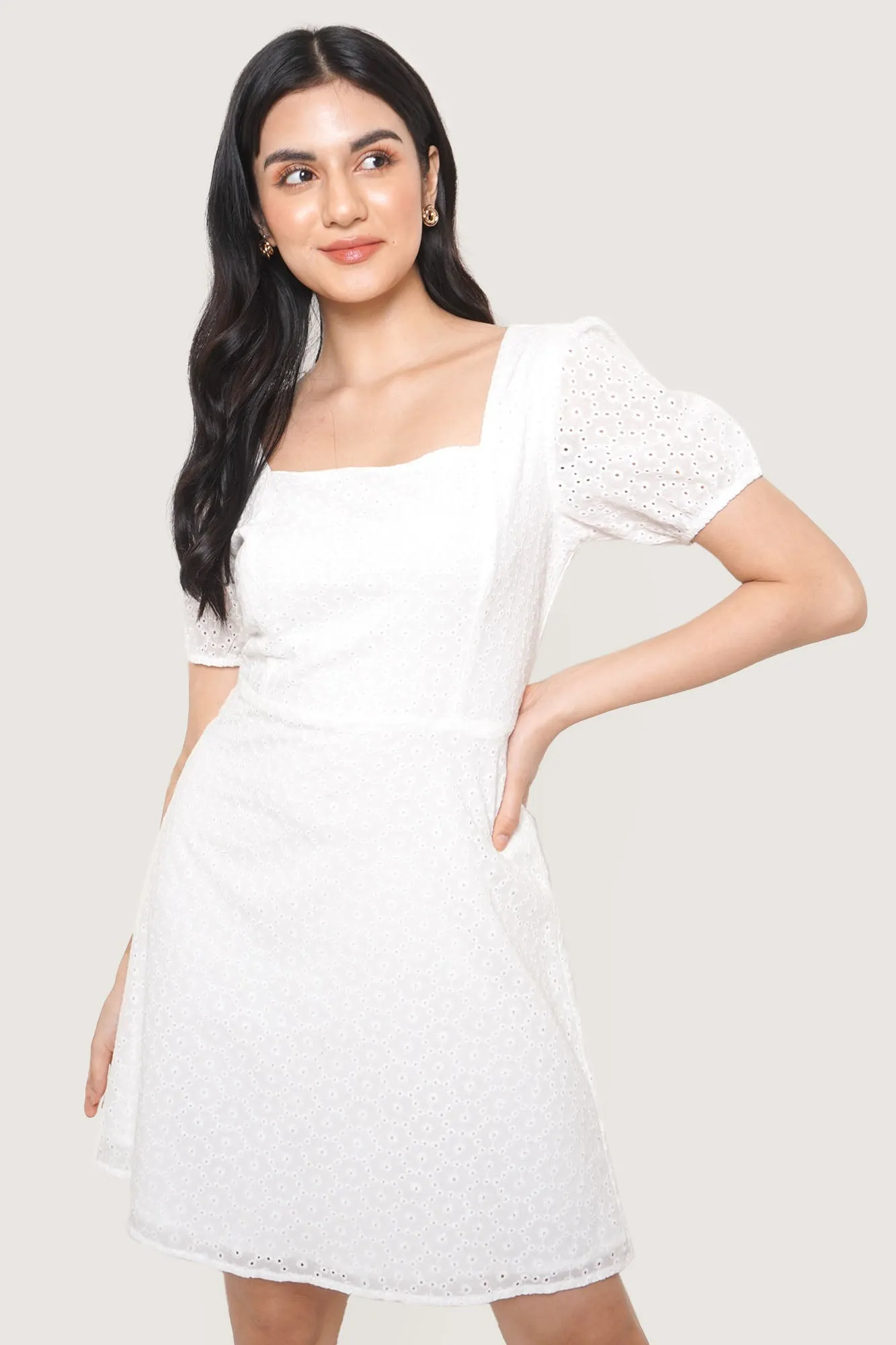 Square Neck Eyelet Dress