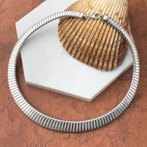 Sterling Silver Ribbed Neck Wire Collar Necklace 14mm