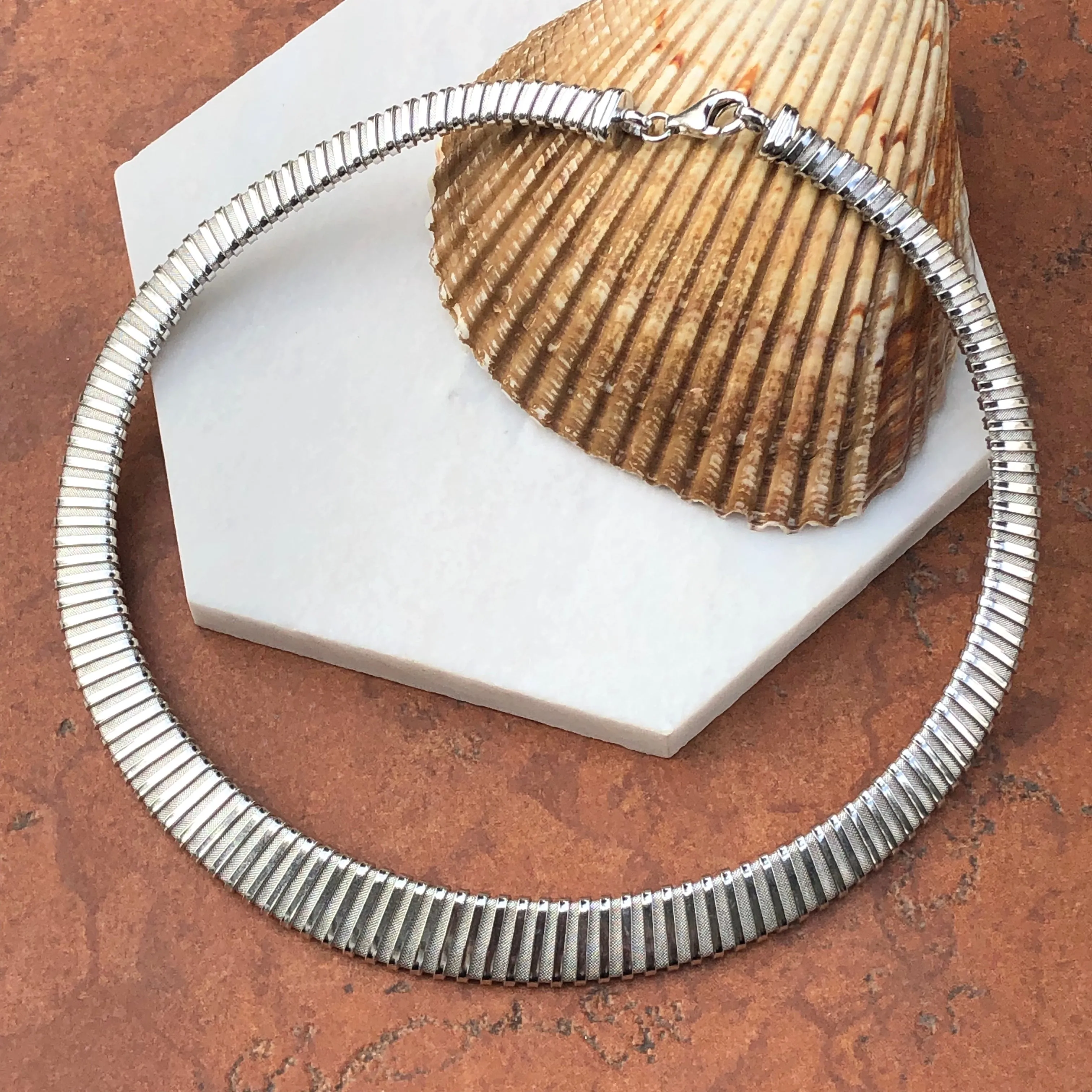 Sterling Silver Ribbed Neck Wire Collar Necklace 14mm