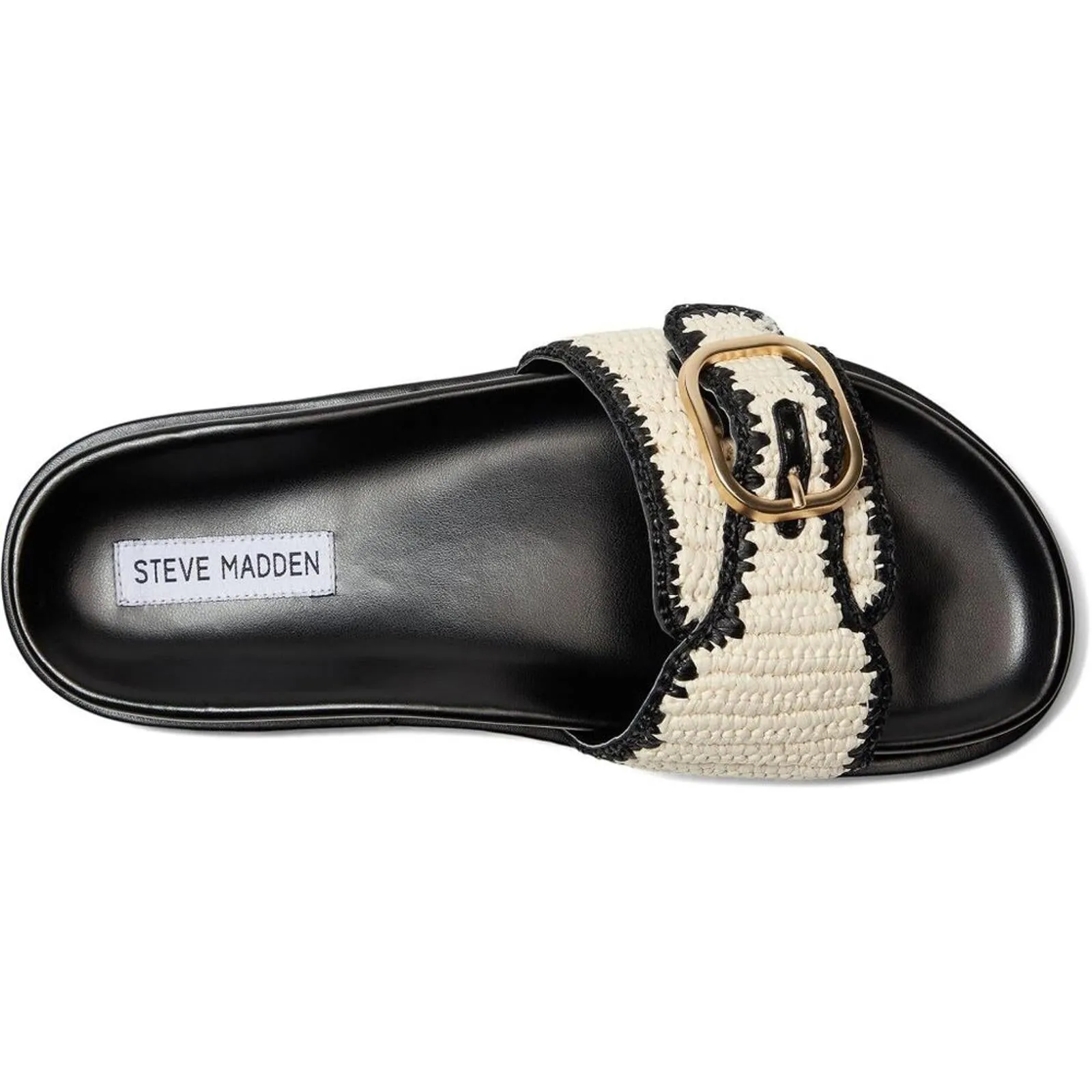 Steve Madden Shoes Memphis Black Multi Raffia Buckle Slide Sandals
