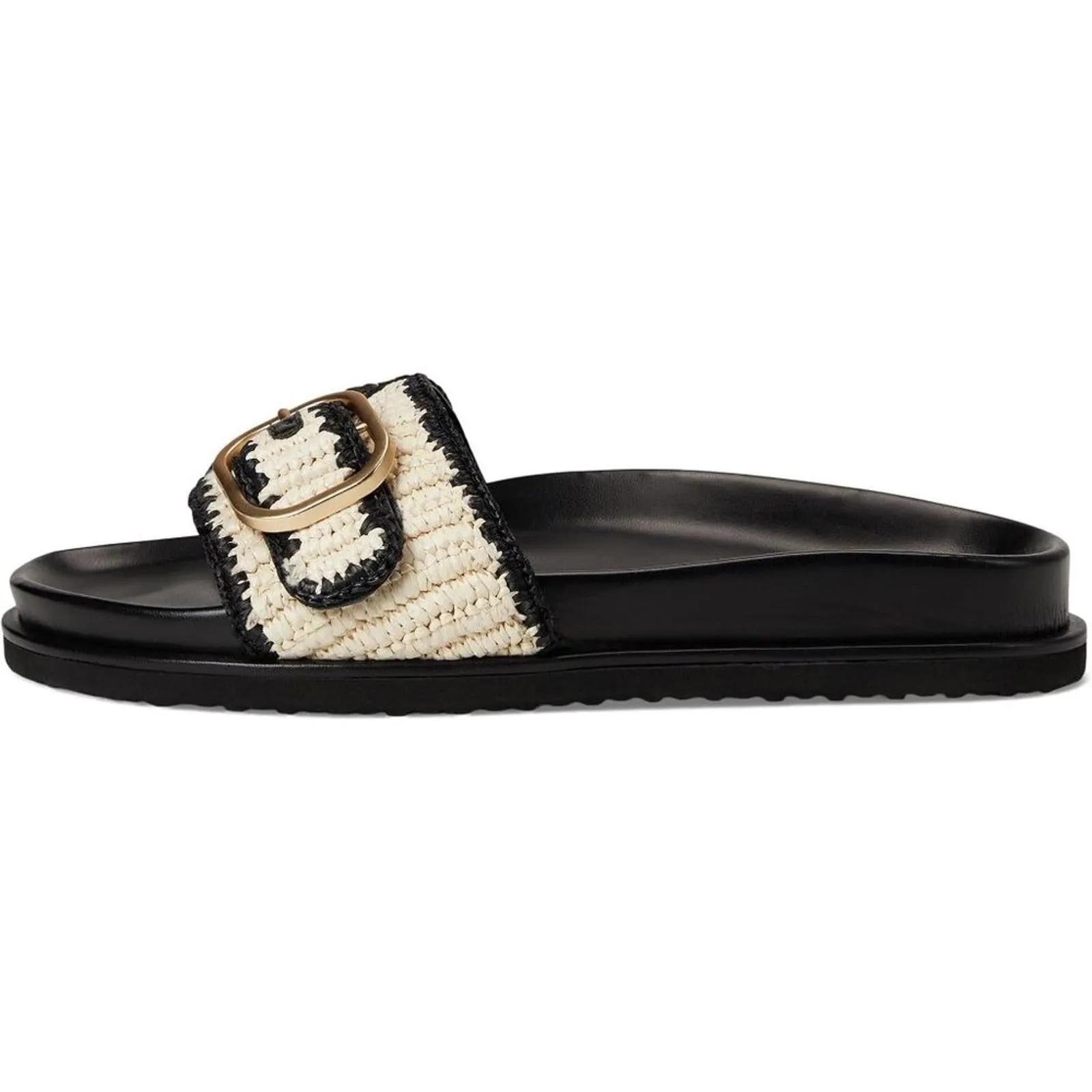 Steve Madden Shoes Memphis Black Multi Raffia Buckle Slide Sandals