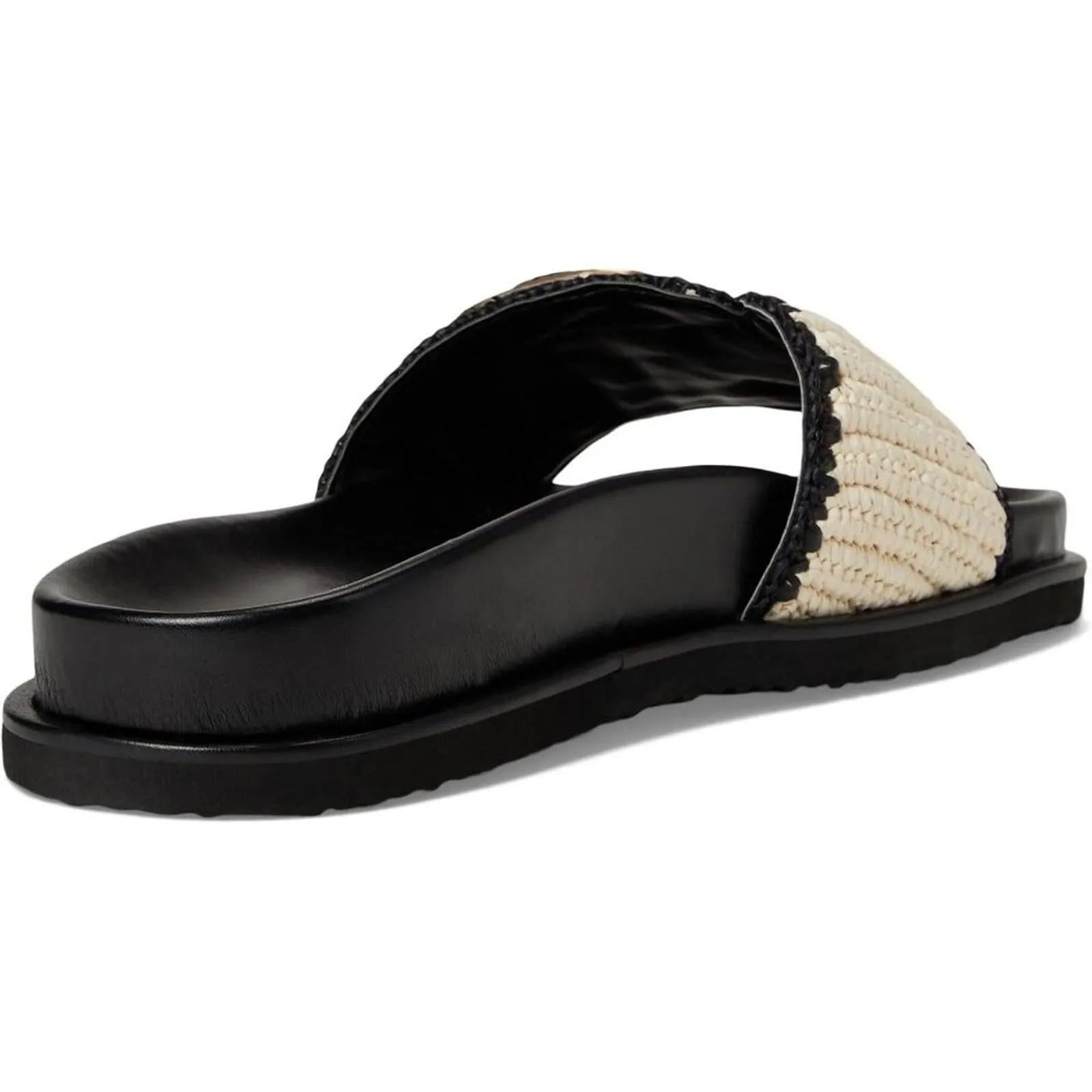 Steve Madden Shoes Memphis Black Multi Raffia Buckle Slide Sandals