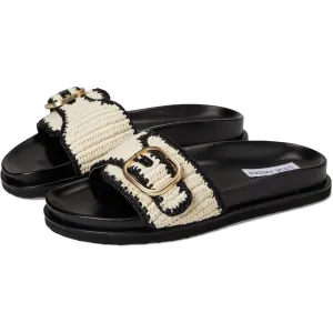 Steve Madden Shoes Memphis Black Multi Raffia Buckle Slide Sandals