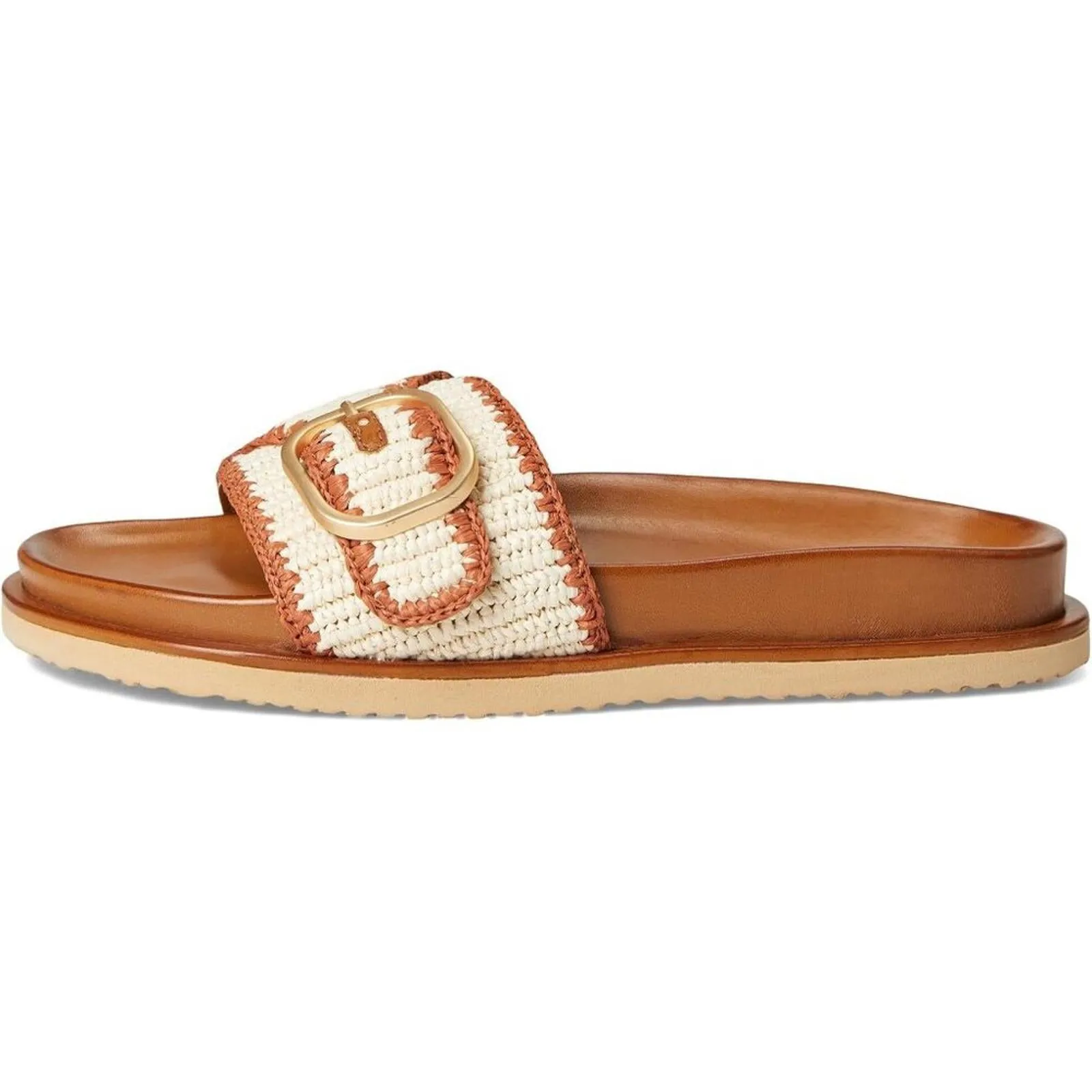 Steve Madden Shoes Memphis Cognac Multi Raffia Buckle Slide Sandals