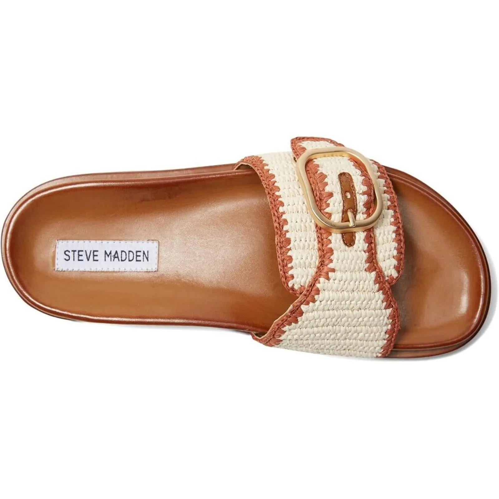 Steve Madden Shoes Memphis Cognac Multi Raffia Buckle Slide Sandals