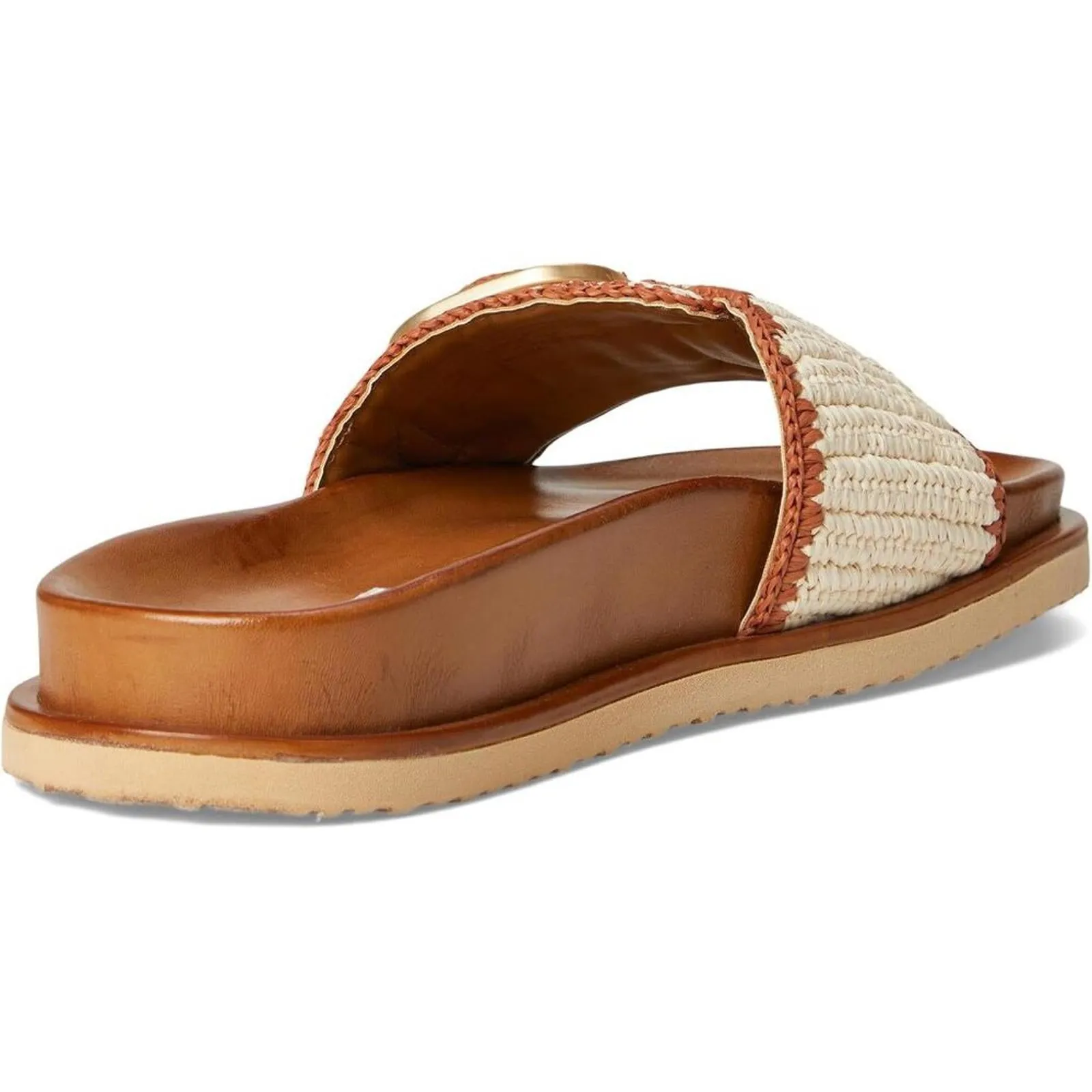 Steve Madden Shoes Memphis Cognac Multi Raffia Buckle Slide Sandals