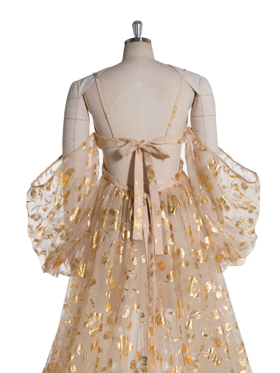 Stunning Gold Tulle Dress with Long Train Maternity Shoot Pregnancy Dresses for Photo Shoots YW240525