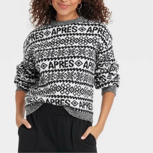 Target Crewneck Sweater A New Day Black and White Fair Isle Apres Size XXL NWT