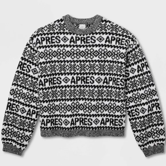 Target Crewneck Sweater A New Day Black and White Fair Isle Apres Size XXL NWT