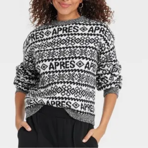 Target Crewneck Sweater A New Day Black and White Fair Isle Apres Size XXL NWT