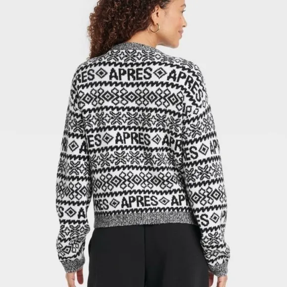 Target Crewneck Sweater A New Day Black and White Fair Isle Apres Size XXL NWT