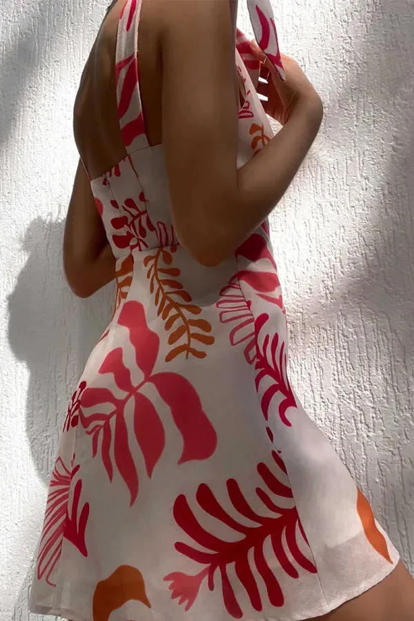 Tropical Print Mini Dress | Lightweight & Playful | Tie-Shoulder Detail
