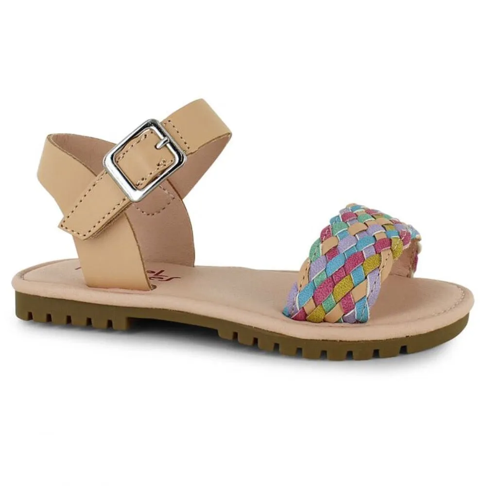 Valencia Imports (Rachel Shoes) Little Girls Wendy Sandal w/ Velcro Strap Natural Multi