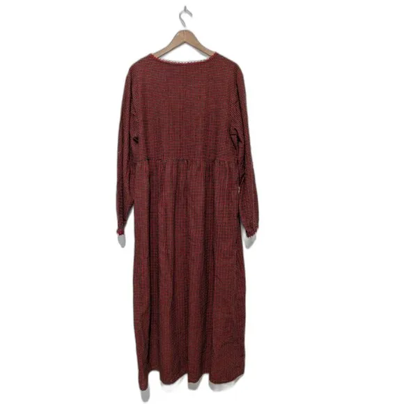 Victorias Secret Country Red Plaid Cotton Flannel Nightgown Prairie Cottage L