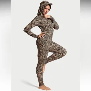Victorias Secret PINK Cotton Waffle Knit Thermal Onesie Pajamas Leopard Lounge