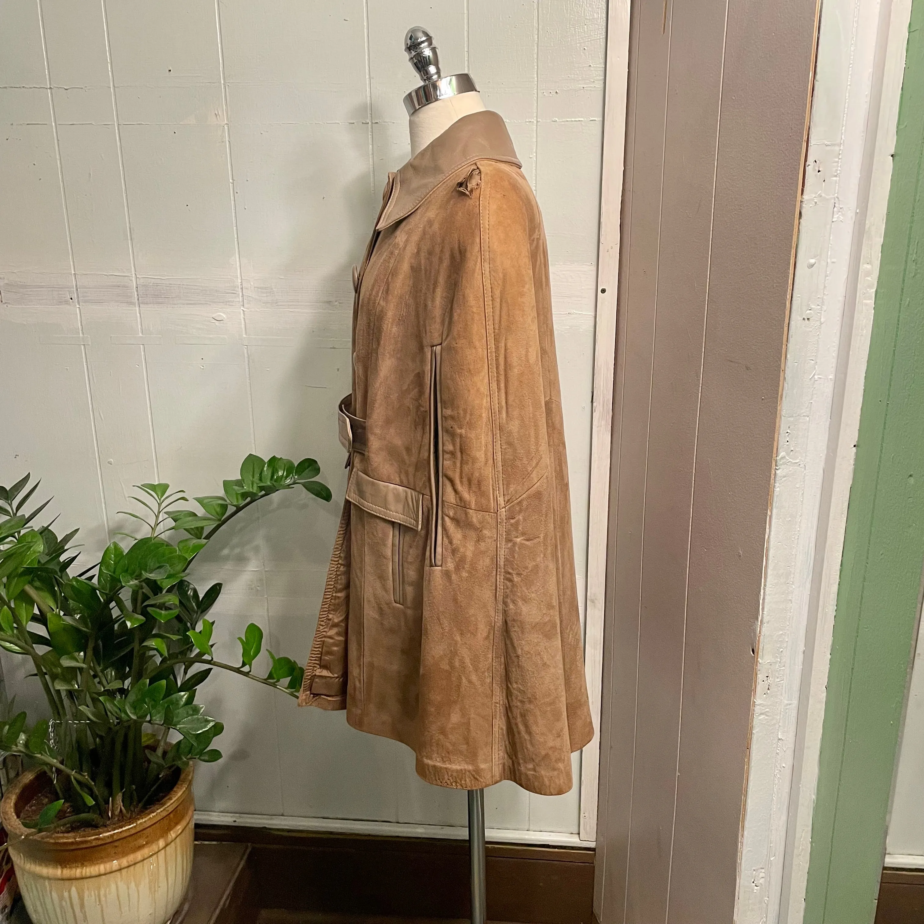 Vintage 60s 70s leather PONCHO cape // Size Large (ht23123)