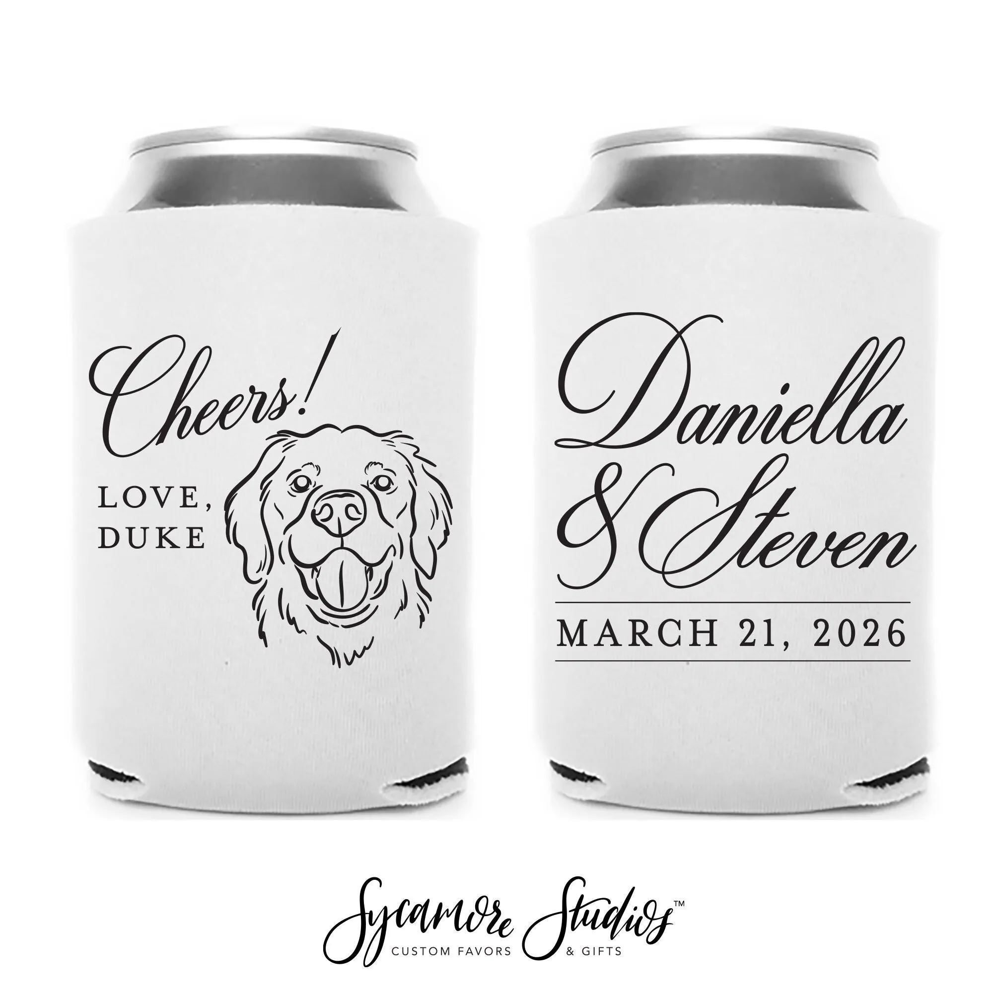 Wedding Can Cooler #232R - Custom Pet Illustration