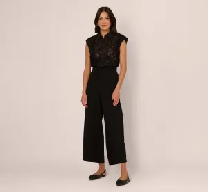 Wide Leg Airflow Pant And Sheer Soutache Vest Set In Black