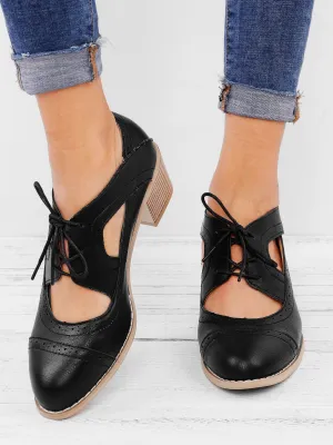 Women Cutout Lace-up Low Heel Daily Fashion Sandals