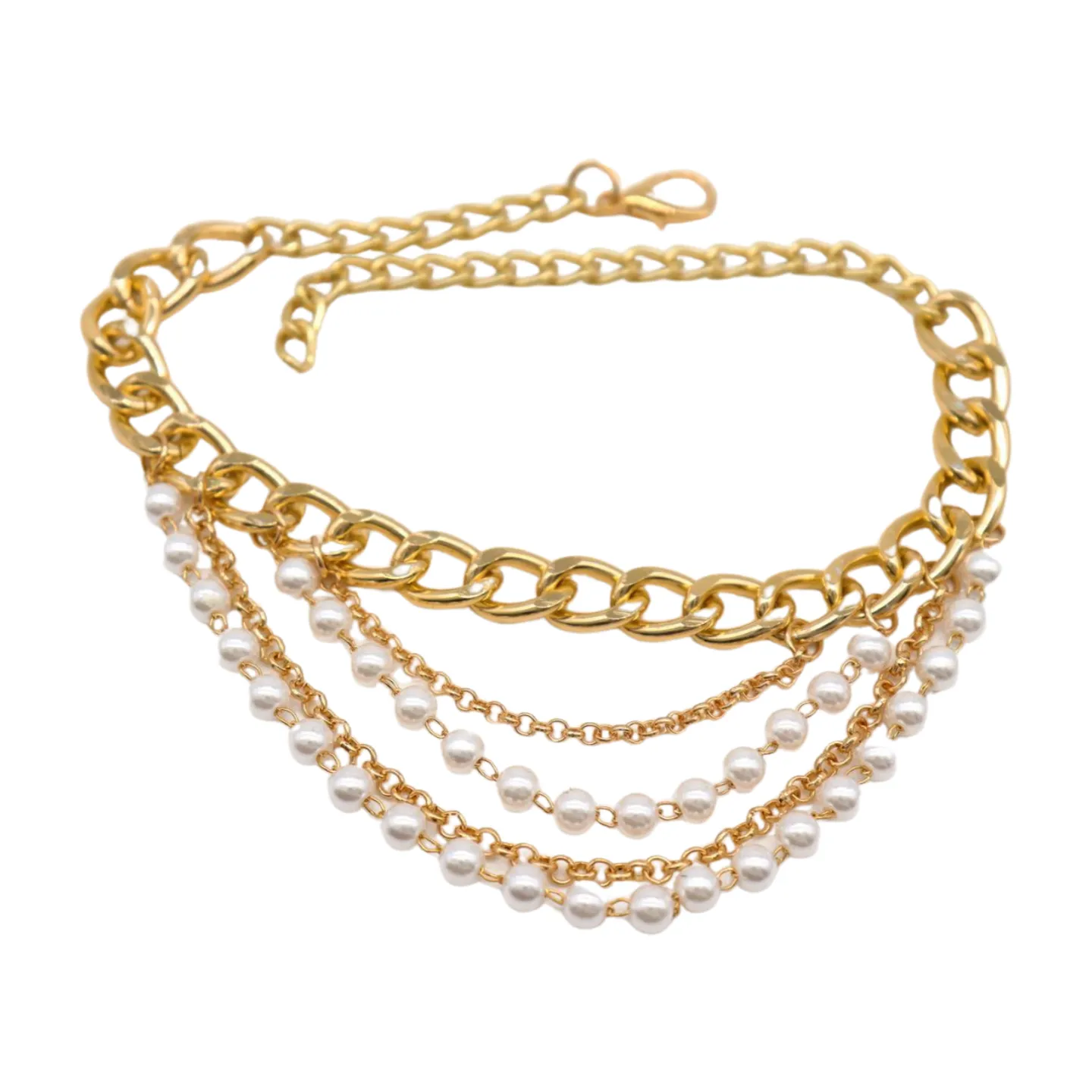 Women Gold Metal Western Boot Chain Bracelet Shoe Anklet Wave Pearl Beads Charm