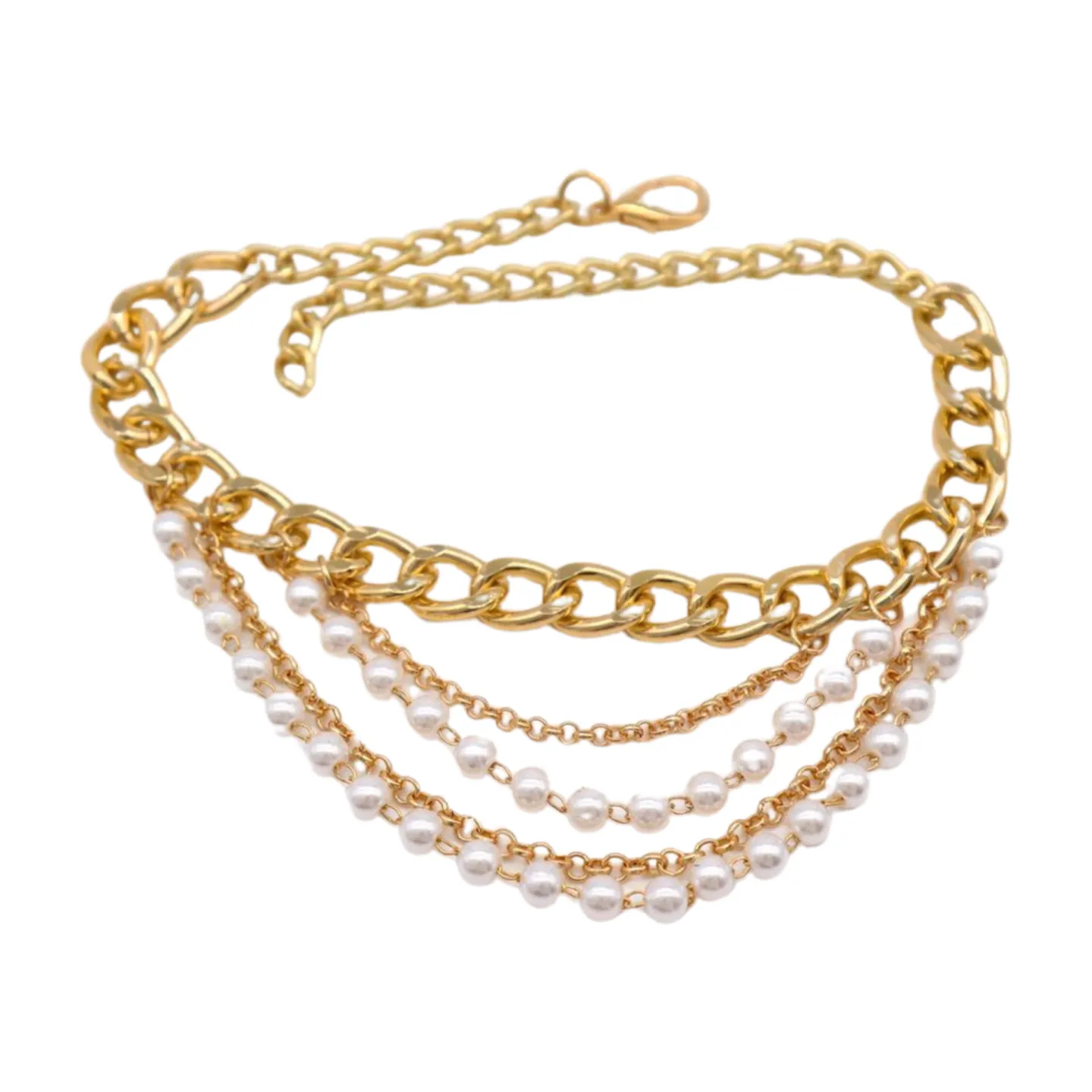 Women Gold Metal Western Boot Chain Bracelet Shoe Anklet Wave Pearl Beads Charm
