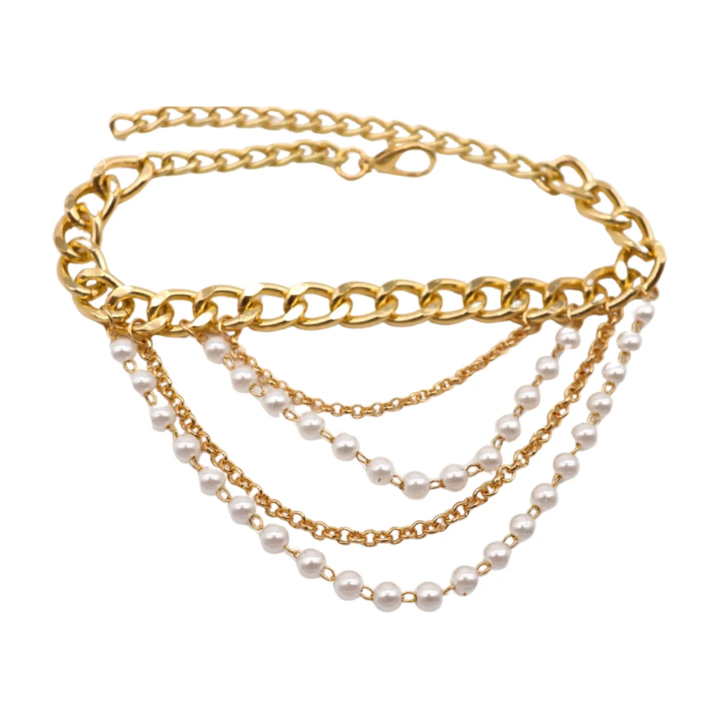 Women Gold Metal Western Boot Chain Bracelet Shoe Anklet Wave Pearl Beads Charm