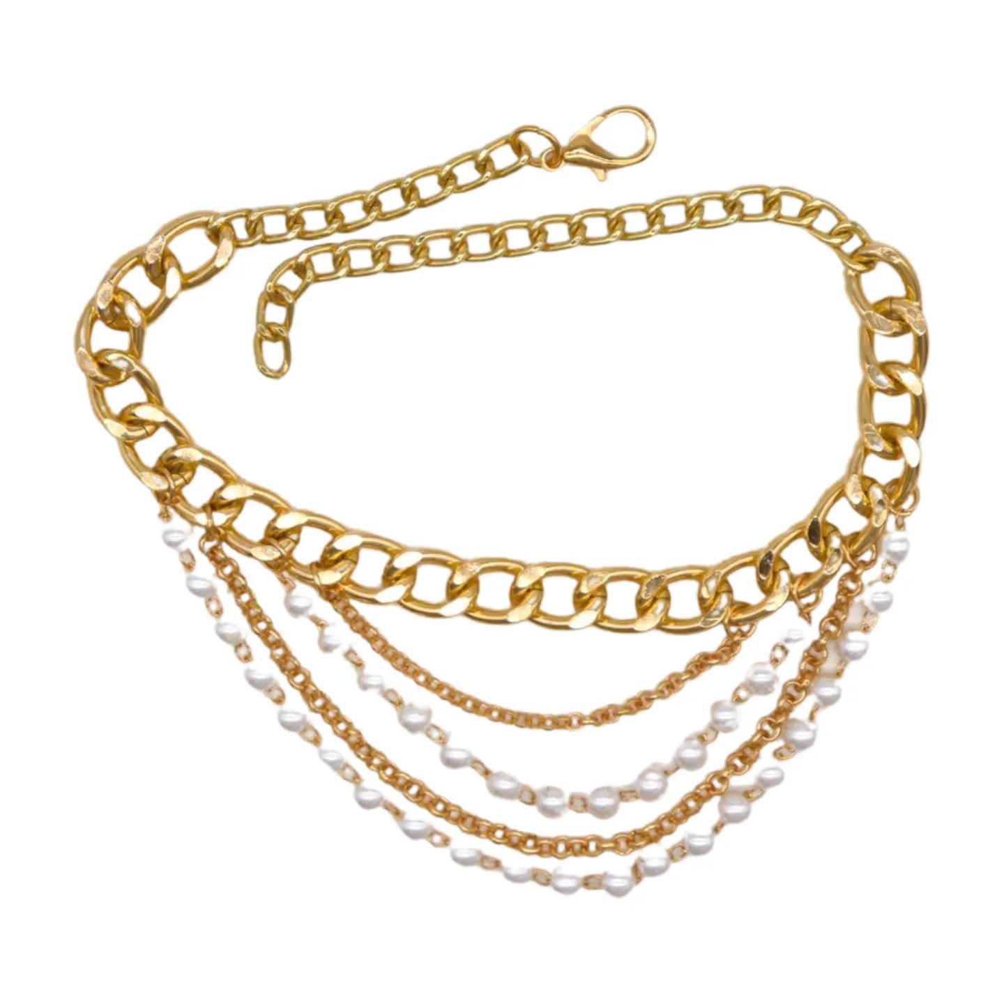 Women Gold Metal Western Boot Chain Bracelet Shoe Anklet Wave Pearl Beads Charm