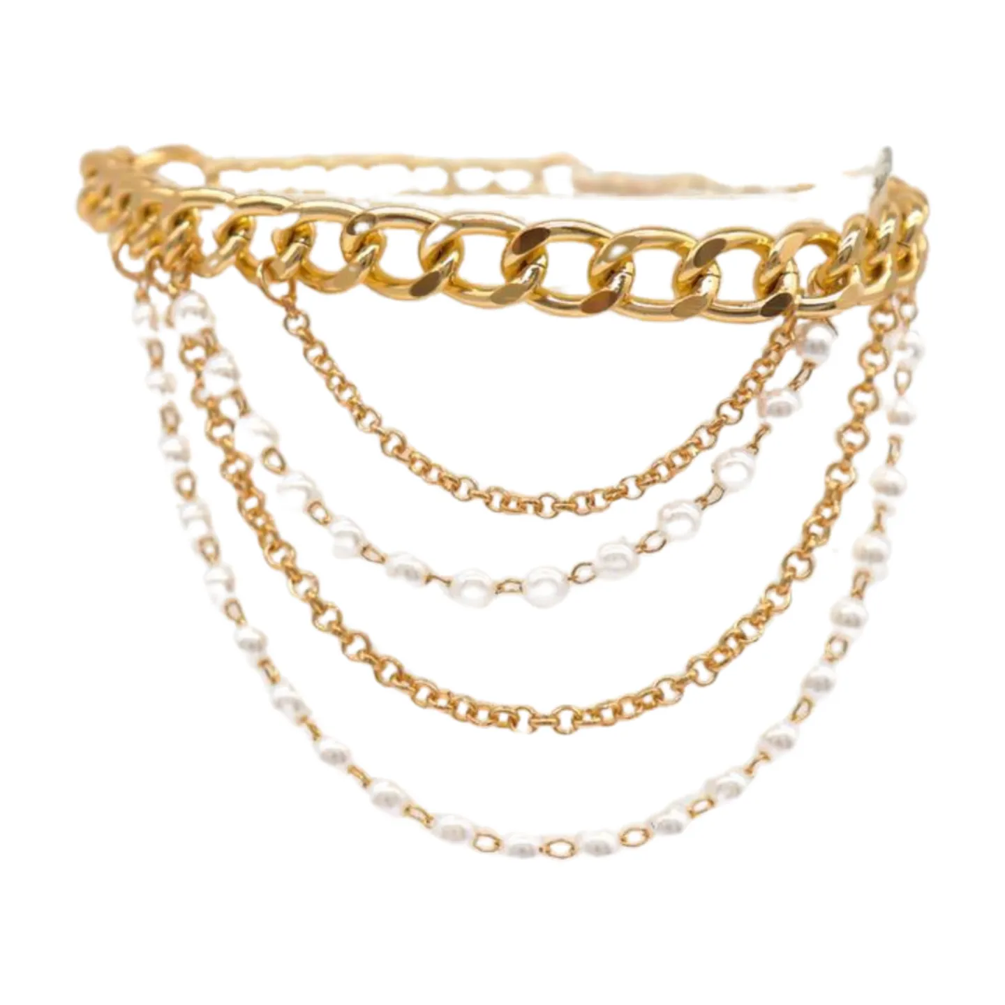 Women Gold Metal Western Boot Chain Bracelet Shoe Anklet Wave Pearl Beads Charm