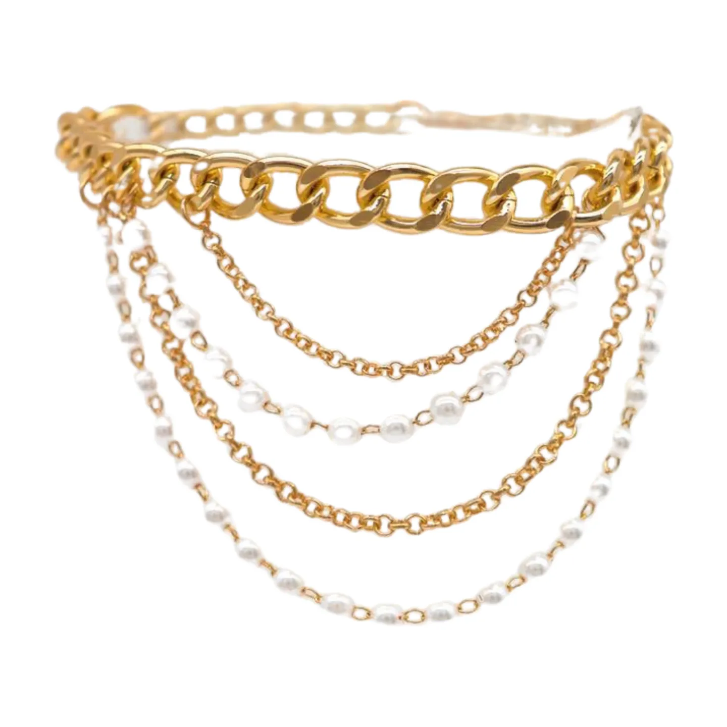 Women Gold Metal Western Boot Chain Bracelet Shoe Anklet Wave Pearl Beads Charm