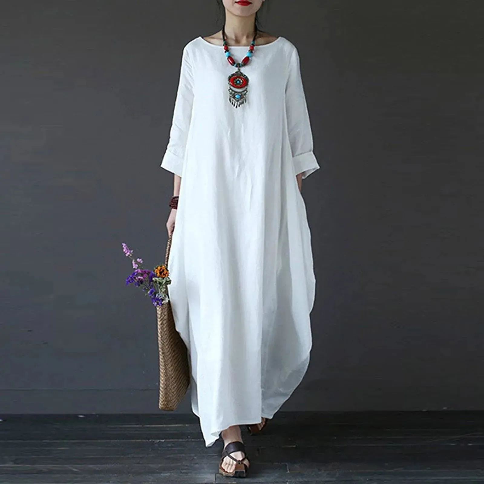 Women Plus Size Boho Dress Ladies Summer Beach Long Dresses Maxi Oversized Ladies Dress