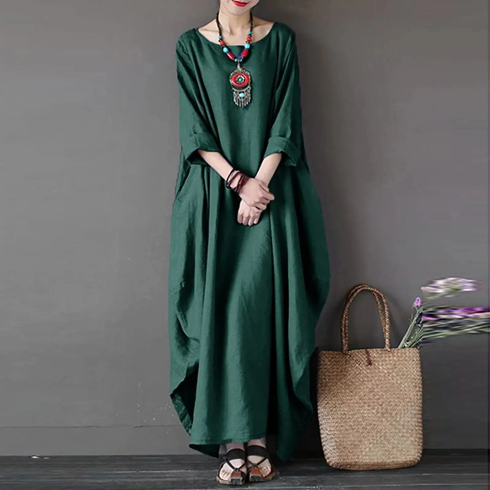 Women Plus Size Boho Dress Ladies Summer Beach Long Dresses Maxi Oversized Ladies Dress