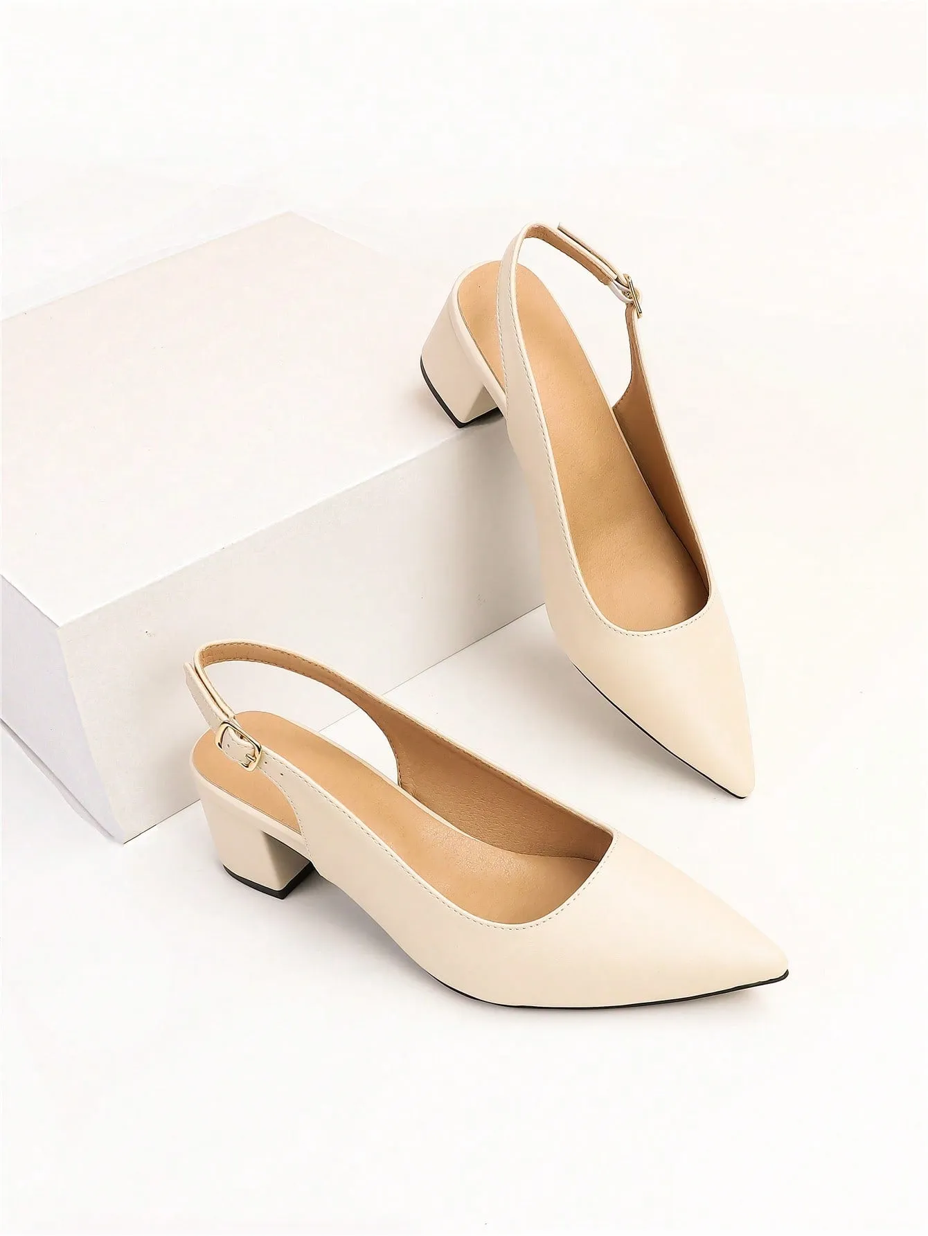 Women Random Leopard Print Point Toe Chunky Heeled Slingback Pumps, Elegant Faux Suede Pumps For Summer