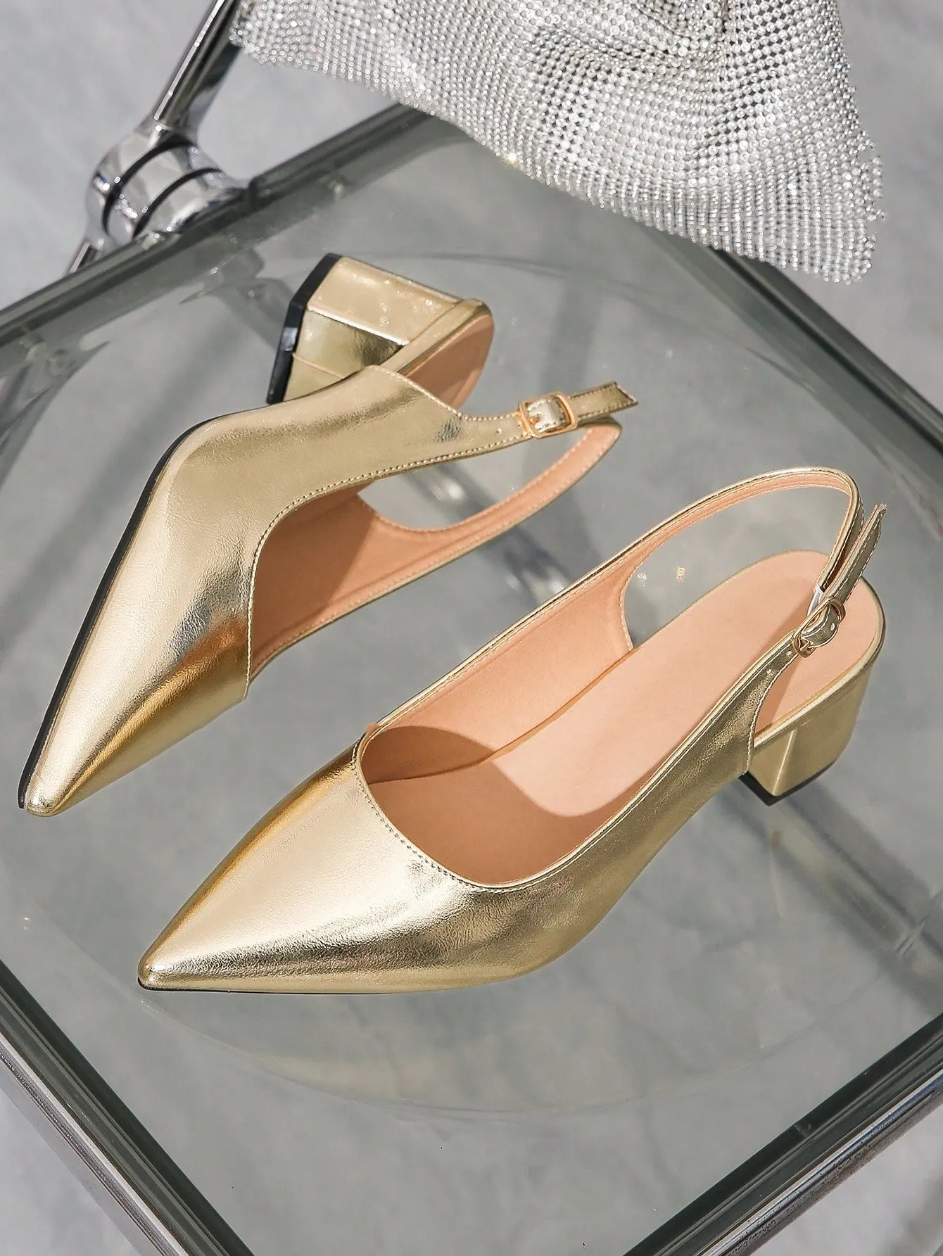 Women Random Leopard Print Point Toe Chunky Heeled Slingback Pumps, Elegant Faux Suede Pumps For Summer