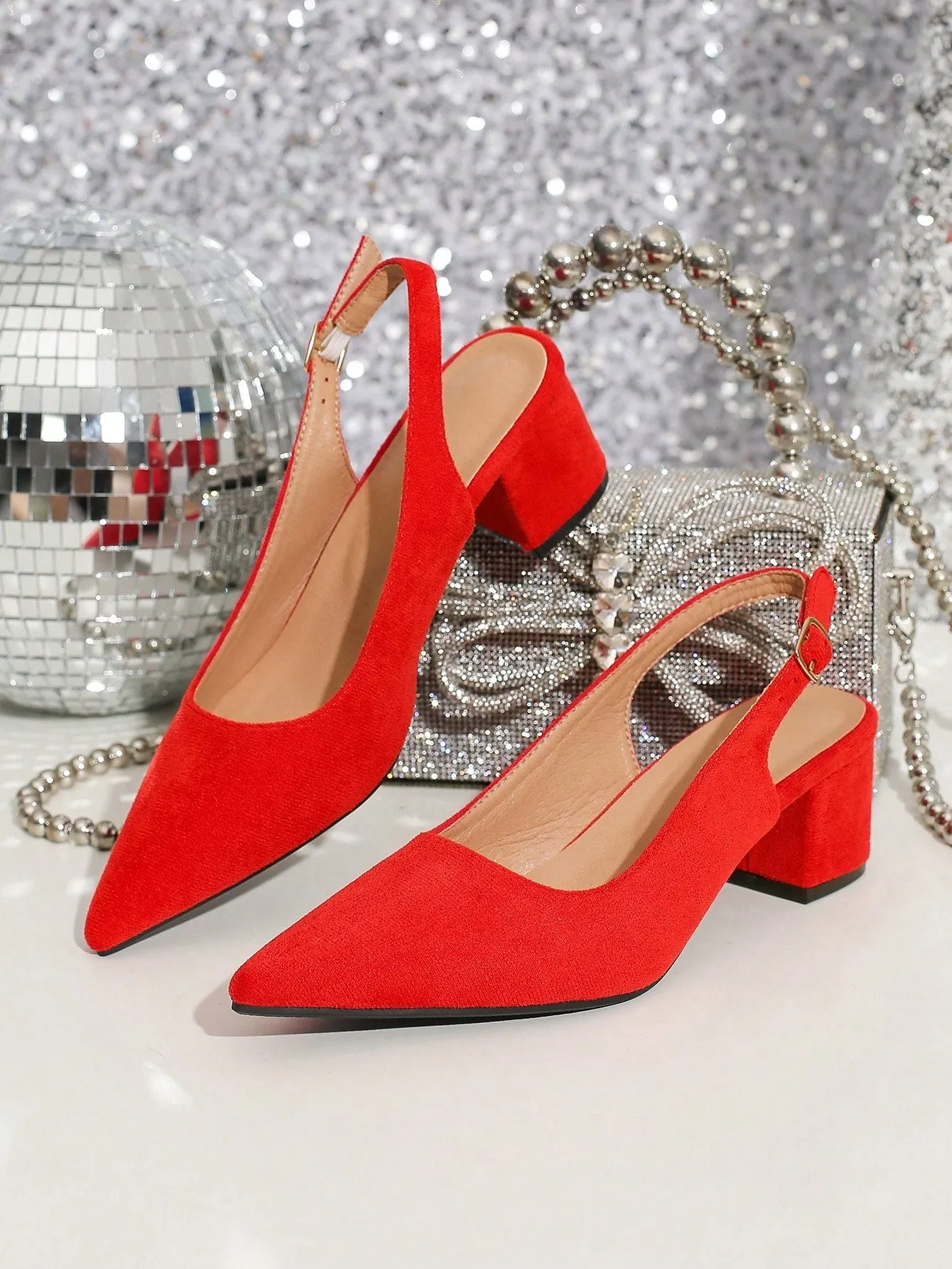 Women Random Leopard Print Point Toe Chunky Heeled Slingback Pumps, Elegant Faux Suede Pumps For Summer