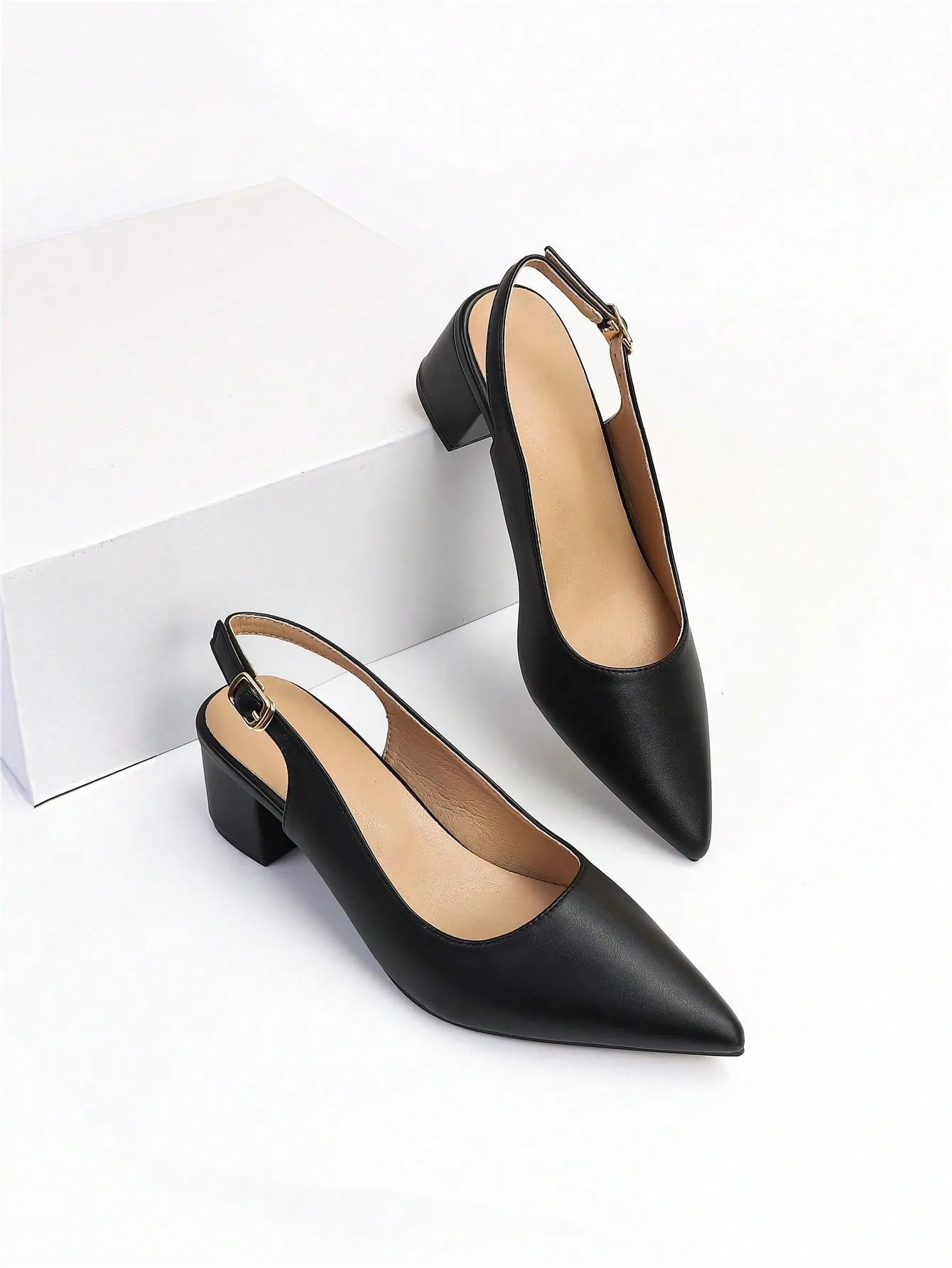 Women Random Leopard Print Point Toe Chunky Heeled Slingback Pumps, Elegant Faux Suede Pumps For Summer