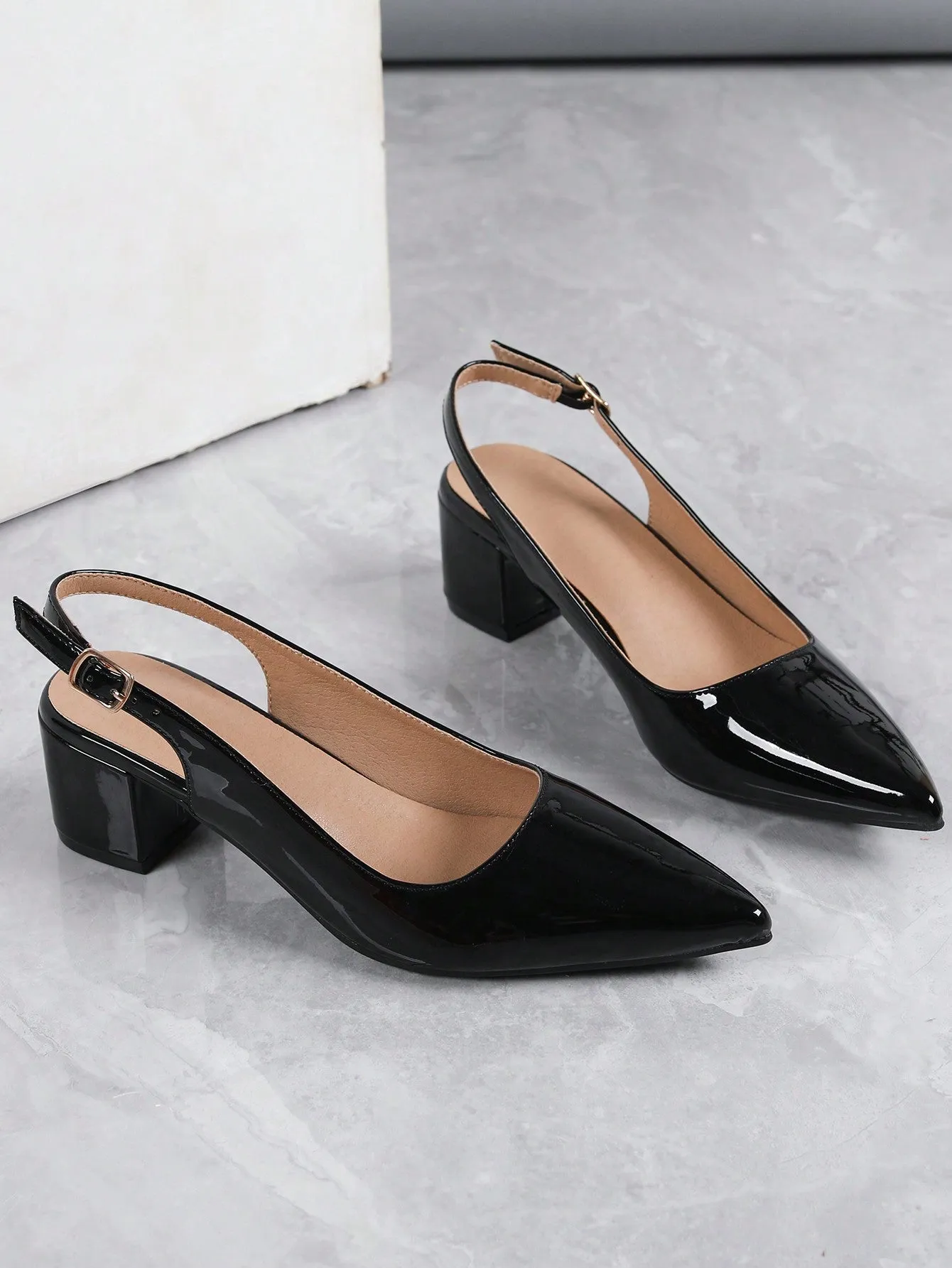 Women Random Leopard Print Point Toe Chunky Heeled Slingback Pumps, Elegant Faux Suede Pumps For Summer