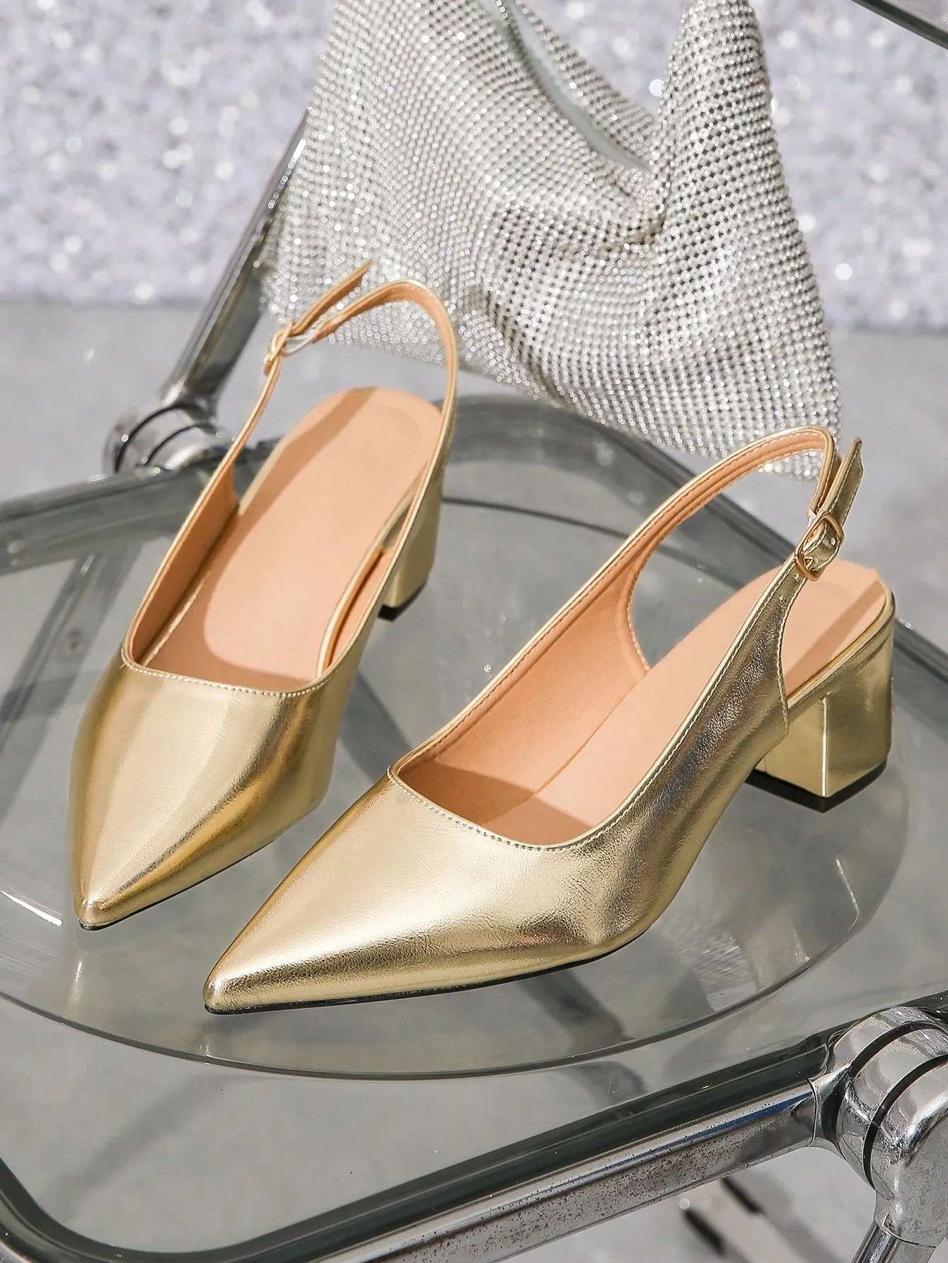 Women Random Leopard Print Point Toe Chunky Heeled Slingback Pumps, Elegant Faux Suede Pumps For Summer