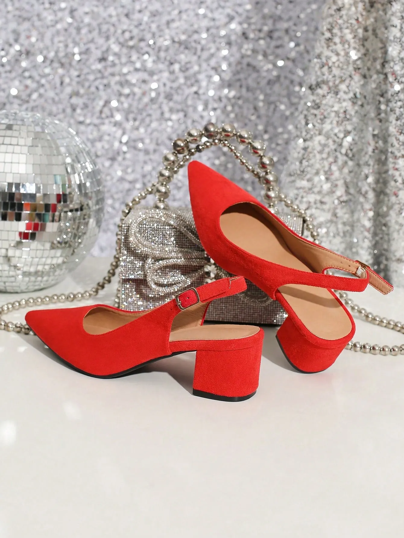 Women Random Leopard Print Point Toe Chunky Heeled Slingback Pumps, Elegant Faux Suede Pumps For Summer