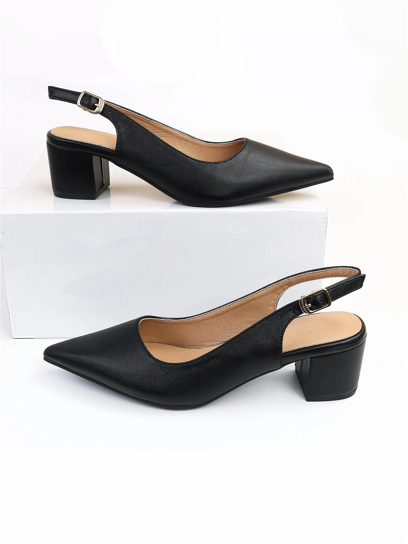 Women Random Leopard Print Point Toe Chunky Heeled Slingback Pumps, Elegant Faux Suede Pumps For Summer