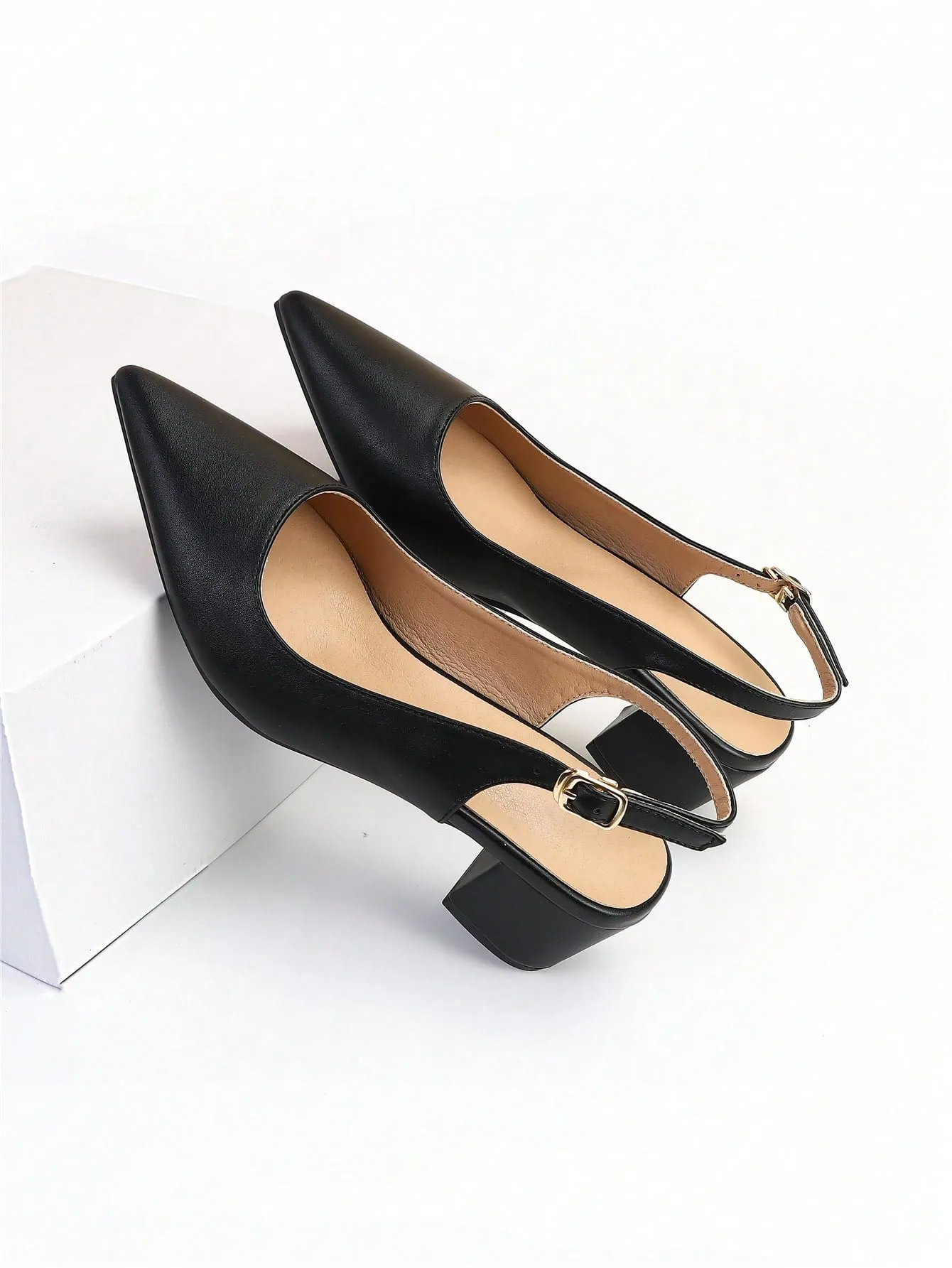 Women Random Leopard Print Point Toe Chunky Heeled Slingback Pumps, Elegant Faux Suede Pumps For Summer